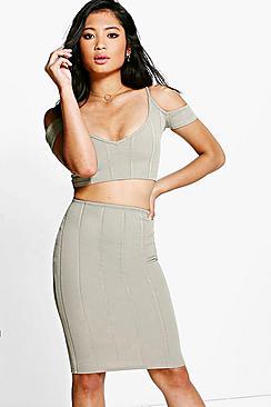 Boohoo Petite Lily Bandage Crop + Midi Skirt Co-ord