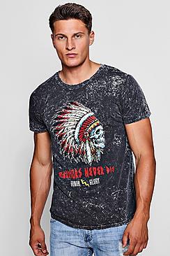 Boohoo Skull Print Acid Wash T-shirt
