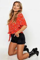 Boohoo Floral Tie Front Crop Blouse
