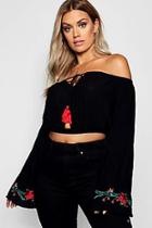 Boohoo Plus Extreme Flared Embroidered Crop Top