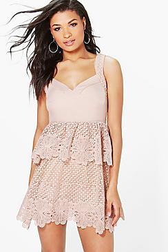 Boohoo Boutique Corded Lace Panel Detail Peplum Dress