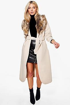 Boohoo Sophie Shawl Faux Fur Collar Maxi Coat