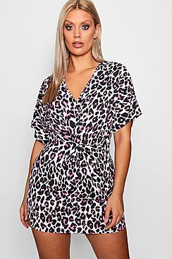 Boohoo Plus Sadie Wrap Leopard Print Dress