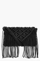 Boohoo Alex Crochet Tassel Cross Body Bag Black