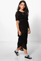 Boohoo Belle Star Print Tulle Midi Dress Black