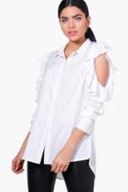 Boohoo Lucy Ruffle Cold Shoulder Shirt Ivory