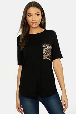 Boohoo Tall Leopard Print Pocket T-shirt