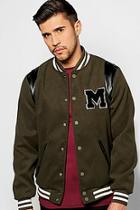 Boohoo Melton Varsity Jacket With Chest Badge
