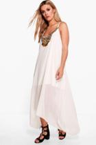 Boohoo Plus Abi Necklace Trim Hanky Hem Dress White