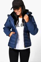 Boohoo Lily Quilted Padded Jacket Navy