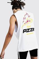 Boohoo Drop Armhole Tank With Pizza Graphic