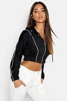 Boohoo Tricot Piping Detail Cropped Hoody
