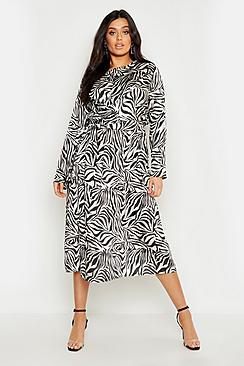 Boohoo Plus Knot Front Zebra Midi Dress
