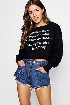 Boohoo Petite Elizabeth Batwing Slogan Cropped Sweat