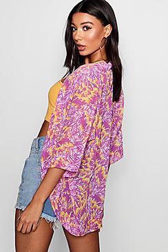 Boohoo Poppy Printed Chiffon Cocoon Kimono