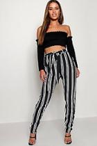 Boohoo Petite Tie Waist Striped Trouser