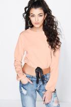 Boohoo Leah Bow Front Cropped Sweat Peach