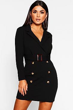 Boohoo Button Front Belted Blazer Bodycon Dress