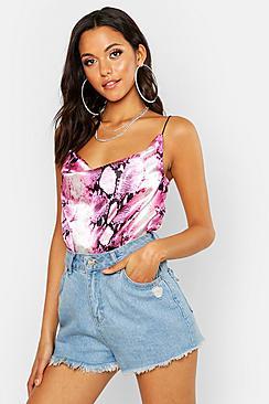 Boohoo Tall Neon Snake Cowl Neck Cami