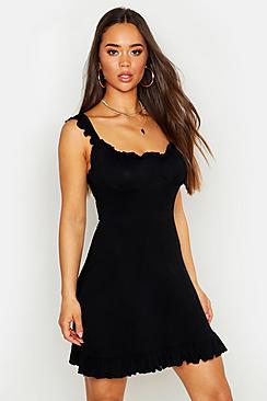 Boohoo Off The Shoulder Cupped Frill Hem Skater Dress