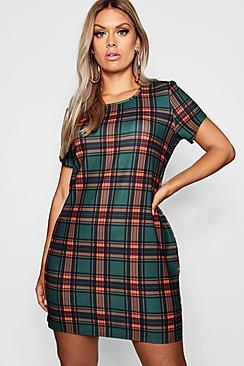 Boohoo Plus Check Cap Sleeve Shift Dress