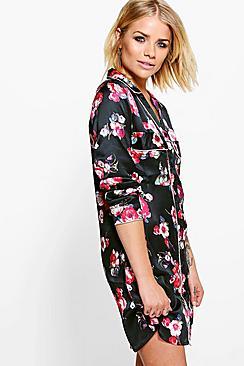 Boohoo Ella Satin Piped Shirt Dress