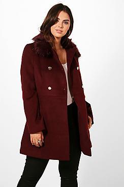 Boohoo Plus Leah Faux Fur Collar Coat