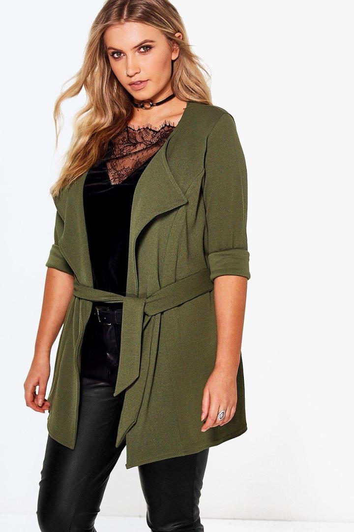 Boohoo Plus Nicole Waterfall Blazer Khaki