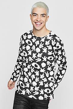 Boohoo Disney All Over Mickey Sublimation Long Sleeve Tee