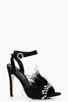 Boohoo Saskia Diamante & Feather Trim Heels