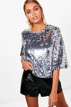 Boohoo All Over Sequin Top
