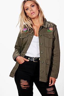 Boohoo Plus Katy Floral Embroidered Twill Jacket