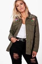 Boohoo Plus Katy Floral Embroidered Twill Jacket