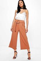 Boohoo Livy O Ring Tie Waist Crepe Culottes