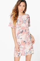 Boohoo Romica Floral Cap Sleeve Shift Dress Grey