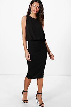 Boohoo Hannah Chiffon Top Midi Dress