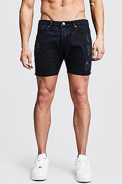 Boohoo Slim Fit Distressed Denim Shorts With Tape