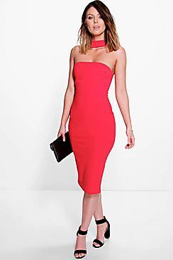 Boohoo Ottavia Neck Strap Midi Bodycon Dress