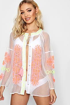 Boohoo Ibiza Neon Embroidered Beach Top