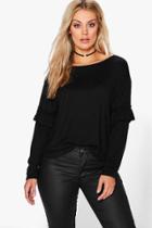 Boohoo Plus Saskia Frill Sleeve Jumper Black