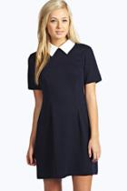 Boohoo Robin Contrast Collar Dress Navy