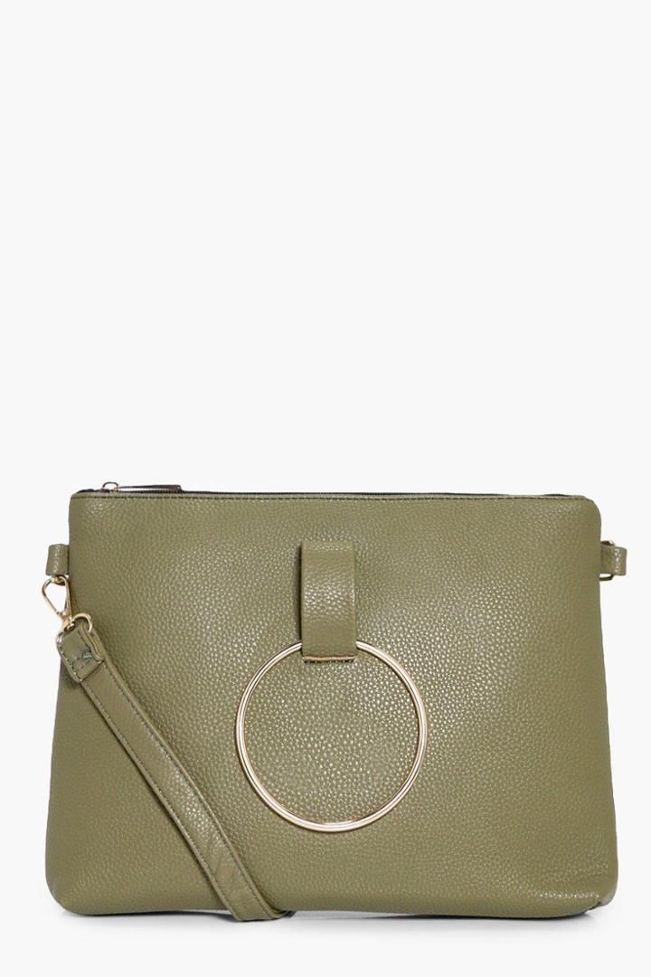 Boohoo Nina Loop Ring Detail Cross Body Bag Khaki