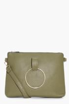 Boohoo Nina Loop Ring Detail Cross Body Bag Khaki