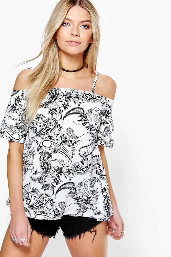Boohoo Holly Mono Cold Shoulder Top Multi