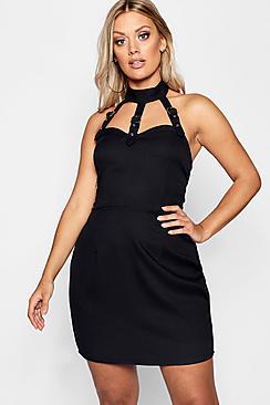 Boohoo Plus Buckle Neck Caged Detail Dress