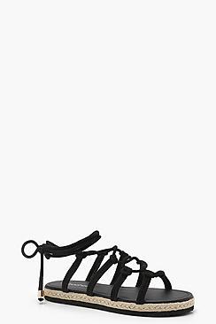 Boohoo Rebecca Rope Tie Up Flat Sandals