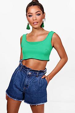 Boohoo Paperbag Waist Denim Mom Shorts