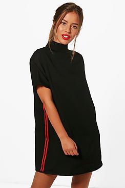 Boohoo Petite Tabby Sport Tape Detail Shift Dress