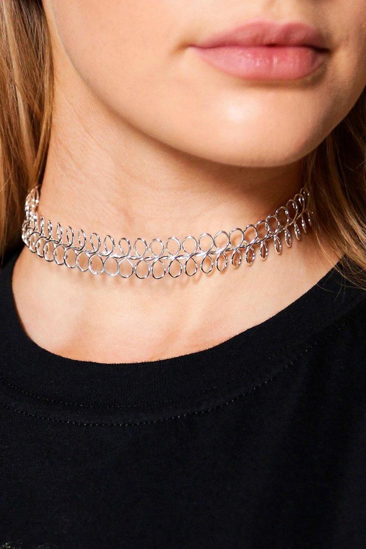 Boohoo Metal Tattoo Style Choker Silver
