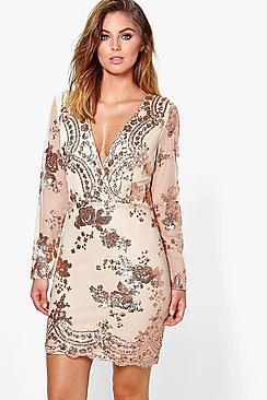 Boohoo Boutique Fi Sequin Print Mesh Bodycon Dress